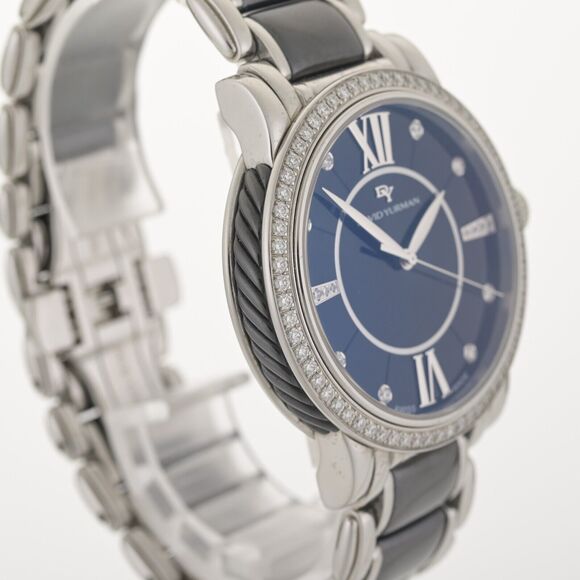 David Yurman T727-M Black Diamond Ceramic Steel 38mm Watch - Picture 4 of 12